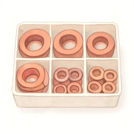 Water color illustrative image of a generic Copper Washer Assortment, 80 Piece
