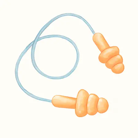 Water color illustrative image of a generic Reusable Silicone Earplugs with Cord, 3 pairs