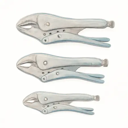 Water color illustrative image of a generic Curved Jaw Locking Pliers Set, 3 Piece