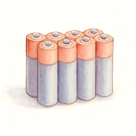 Water color illustrative image of a generic D Alkaline Batteries, 6 Pack