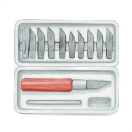 Water color illustrative image of a generic Deluxe Hobby Knife Set, 39 Piece