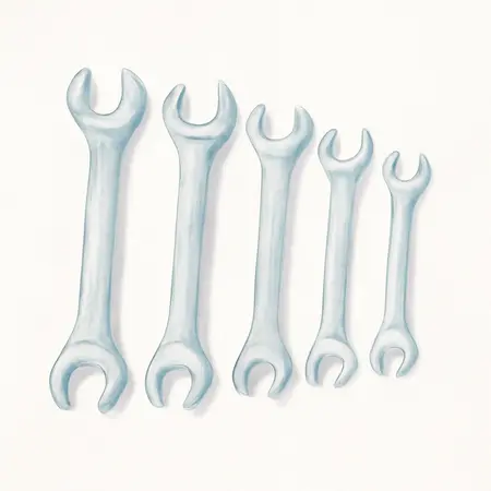 Water color illustrative image of a generic Double-End SAE Flare Nut Wrench Set, 5 Pc.