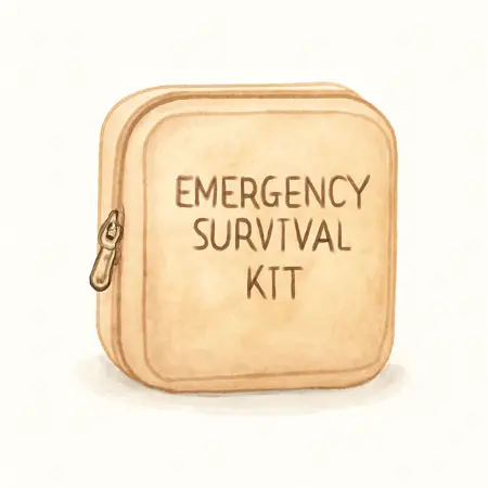 Water color illustrative image of a generic Emergency Survival Kit, 12-Piece