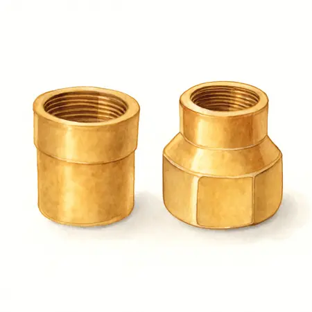Water color illustrative image of a generic Female Brass Pipe Coupling Set, 2 Pc.