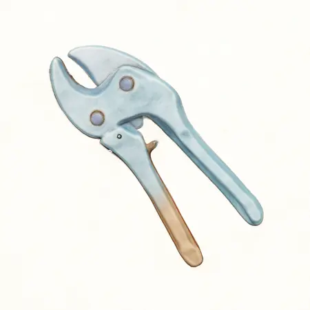 Water color illustrative image of a generic Finger Release Ratcheting PVC Pipe Cutter