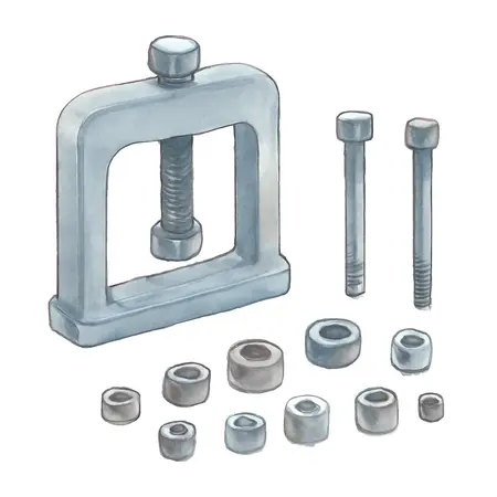 Water color illustrative image of a generic Front Wheel Drive Bearing Remover and Installer Kit, 21 Piece