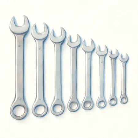 Water color illustrative image of a generic Fully Polished Metric Combination Wrench Set, 9 Piece