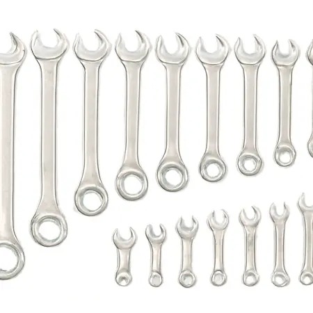 Water color illustrative image of a generic Fully Polished SAE & Metric Combination Wrench Set, 32 Piece