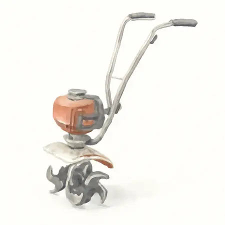 Water color illustrative image of a generic 9 in., 43cc 2-stroke Gas Cultivator