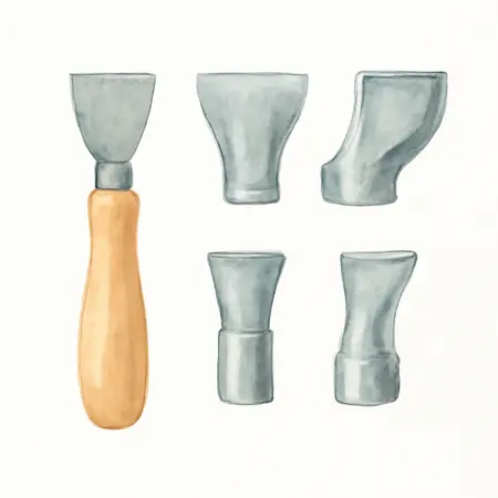 Water color illustrative image of a generic Heat Gun Accessory Kit, 9 Piece