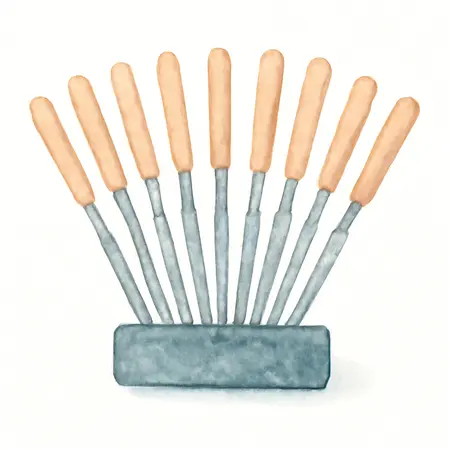 Water color illustrative image of a generic WARRIOR High Carbon Steel Rotary Rasp Set, 10 Piece