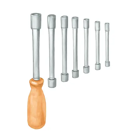 Water color illustrative image of a generic Hollow Shaft SAE Nut Driver Set, 7 Piece