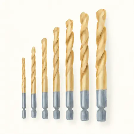 Water color illustrative image of a generic Impact Rated Hex Shank Titanium Drill Bit Set, 7 Piece