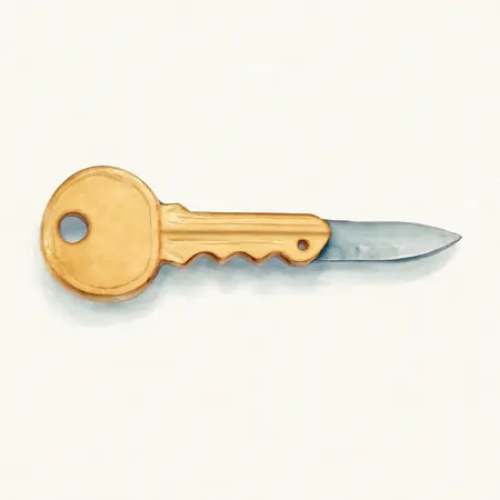 Water color illustrative image of a generic Key-Shaped Folding Knife