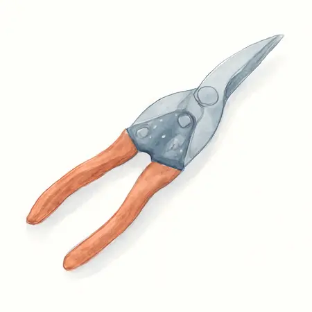 Water color illustrative image of a generic Long Blade Right Cut Aviation Snips