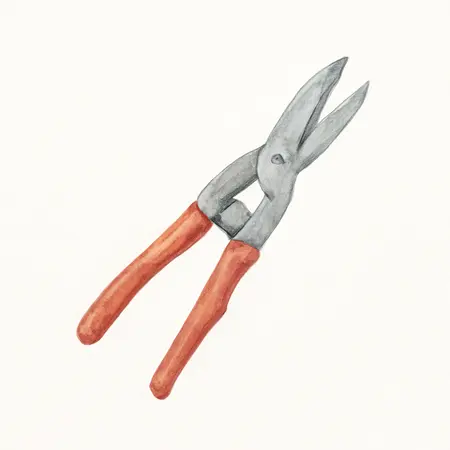 Water color illustrative image of a generic Long Blade Straight Cut Aviation Snips