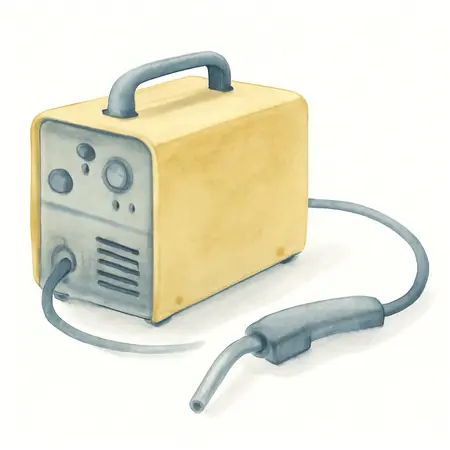 Water color illustrative image of a generic MIG 140 Professional Welder with 120V Input