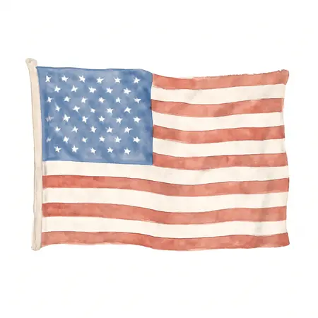 Water color illustrative image of a generic Made in USA 3 ft. x 5 ft. Embroidered American Flag