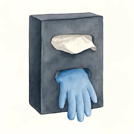 Water color illustrative image of a generic U.S. GENERAL Magnetic Glove/Tissue Dispenser, Black