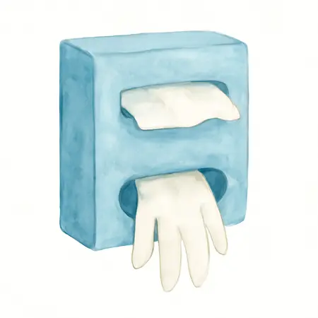 Water color illustrative image of a generic U.S. GENERAL Magnetic Glove/Tissue Dispenser, Blue
