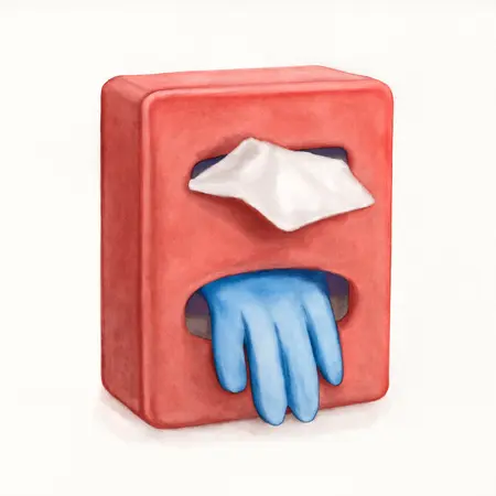 Water color illustrative image of a generic U.S. GENERAL Magnetic Glove/Tissue Dispenser, Red