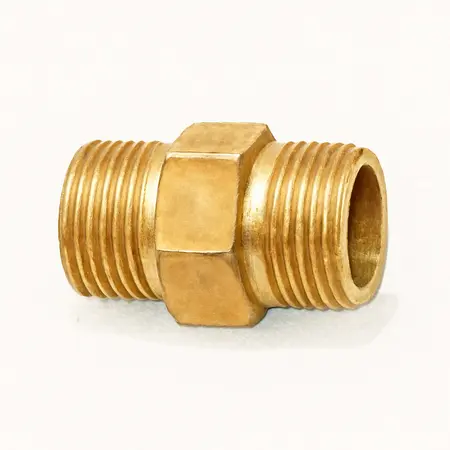 Water color illustrative image of a generic Male Brass Pipe Coupling Set, 2 Pc.