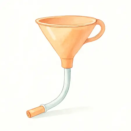 Water color illustrative image of a generic Master Oil Funnel Filling Kit