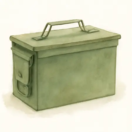 Water color illustrative image of a generic Metal 0.30 Caliber Ammo Can