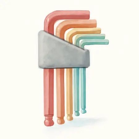 Water color illustrative image of a generic Metric Color Coded L-Shape Ball End Hex Key Set, 13 Piece