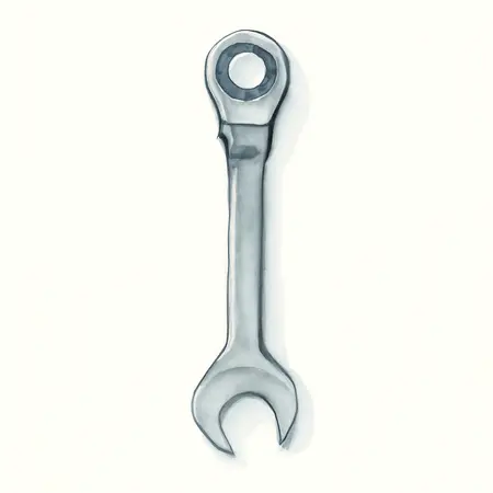 Water color illustrative image of a generic Metric Professional Flex Ratcheting Wrench Set, 12 Pc.