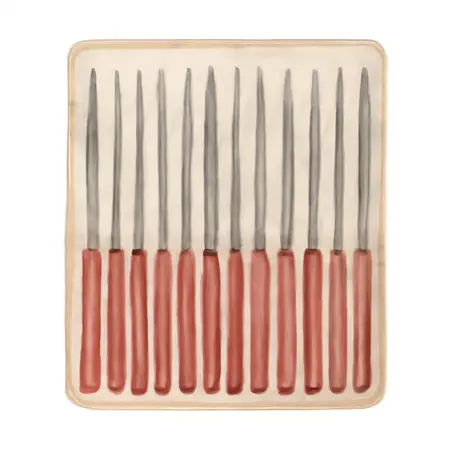 Water color illustrative image of a generic Needle File Set, 12 Piece