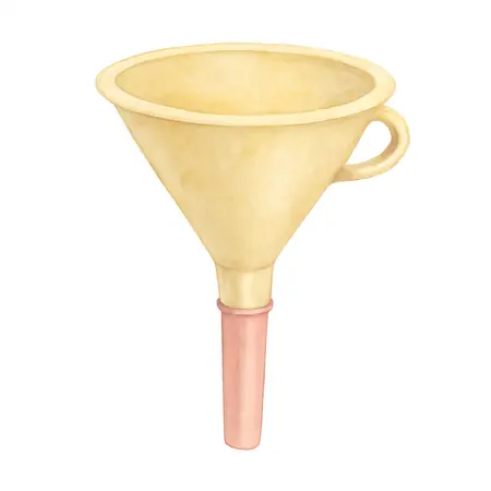 Water color illustrative image of a generic No-Spill Radiator Funnel Kit