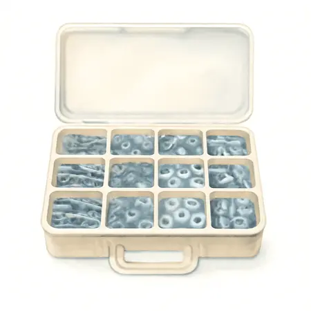 Water color illustrative image of a generic Nut and Bolt Assortment Case, 1001-Piece