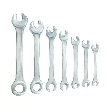 Water color illustrative image of a generic SAE Offset Box End Wrench Set, 8 Piece