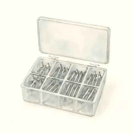 Water color illustrative image of a generic POM Rivet Assortment, 90 Piece