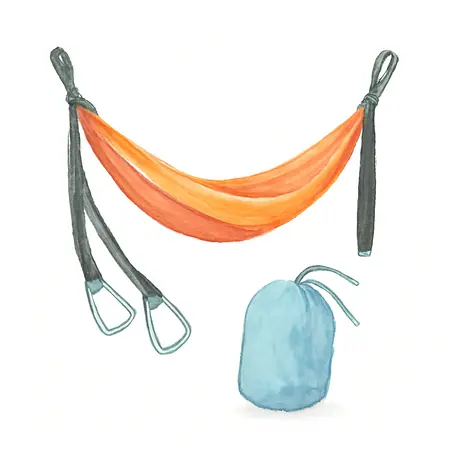 Water color illustrative image of a generic Parachute Hammock with Adjustable Tree Straps