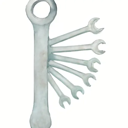 Water color illustrative image of a generic Pneumatic Fan Clutch Wrench Set