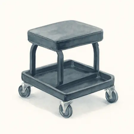 Water color illustrative image of a generic Professional Adjustable Shop Seat with Tool Storage, Black