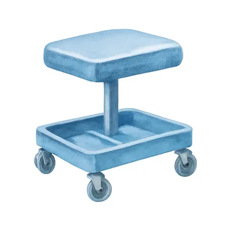 Water color illustrative image of a generic Professional Adjustable Shop Seat with Tool Storage, Blue