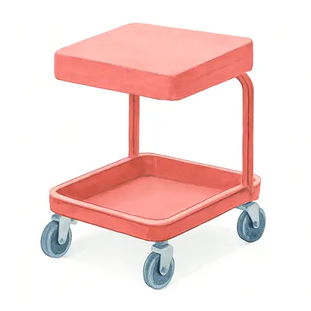 Water color illustrative image of a generic Professional Adjustable Shop Seat with Tool Storage, Red