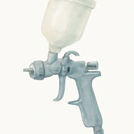 Water color illustrative image of a generic Professional HVLP Gravity-Feed Air Spray Gun with Rear Fan Control