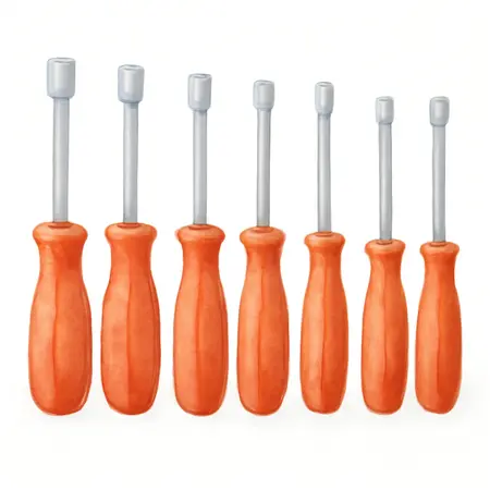 Water color illustrative image of a generic Professional Hollow Shaft SAE Nut Drivers, 7 Piece