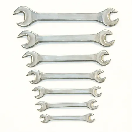 Water color illustrative image of a generic Professional Metric Angled Open End Wrench Set, 8-Piece