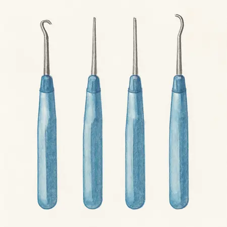 Water color illustrative image of a generic Professional Mini Soft Grip Pick and Hook Set, 4 Piece