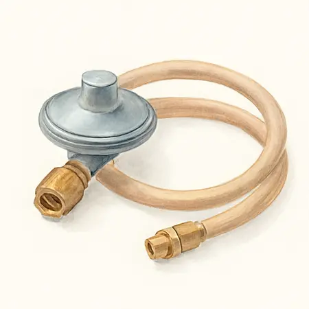 Water color illustrative image of a generic Propane Regulator with 5 Ft. Hose
