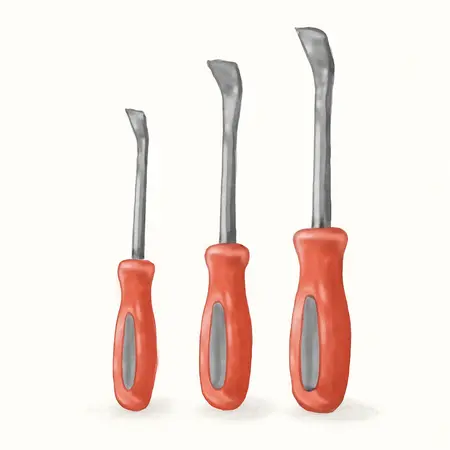 Water color illustrative image of a generic Pry Bar Set with Grip, 3 Piece