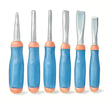 Water color illustrative image of a generic Punch and Chisel Set, 6 Pc.