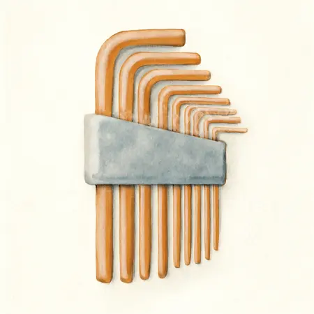 Water color illustrative image of a generic SAE & Metric Long Reach Hex Key Set, 36 Piece