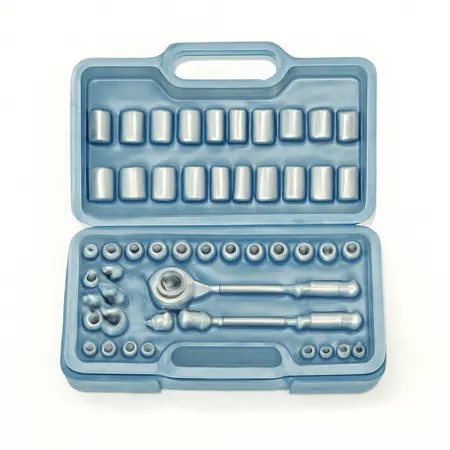 Water color illustrative image of a generic SAE & Metric Socket Set, 51 Piece