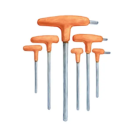 Water color illustrative image of a generic SAE & Metric T-Handle Ball End Hex Key Set, 18 Piece